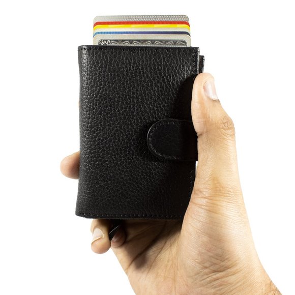 Automatic POP-UP, RFID Blocking Slim LEATHER ID Credit Card Holder - Picture 5 of 12